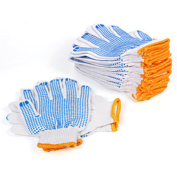 坚冠 劳保点胶手套加厚耐磨 通用白线手套防护手套 高密度工地工作手套 劳防用品定制 12双装