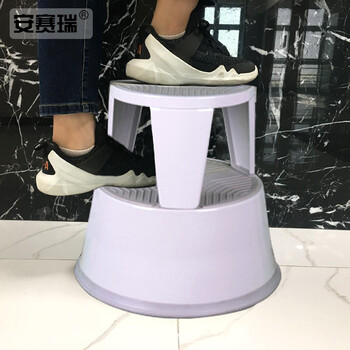 安赛瑞 钢制脚踏梯凳 理货凳超市取货凳登高凳 图书馆洗车移动梯凳 多功能仓库可移动脚踏圆凳 浅灰色 25231