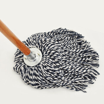 益美得 老式平板拖把棉线排拖尘推拖把木杆墩布 蓝白线圆头（加固款铁头）