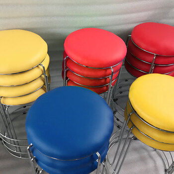 兰诗（LAUTEE）WSC0010 圆凳子塑料凳工作椅高圆凳加厚钢筋凳套凳 黑色软皮面1个装