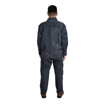 鸣固 牛皮电焊工作服焊工防烫皮衣耐高温防阻燃隔热焊接皮裤T深蓝色单层全皮上衣XXL