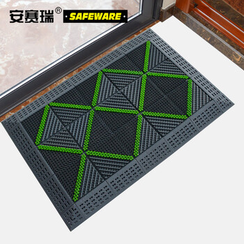 安赛瑞 室外镂空除尘地垫 EVA拼接除尘地垫 拼接式刮泥防滑脚垫 单刷绿刷灰底 105×105×2.5cm 23433