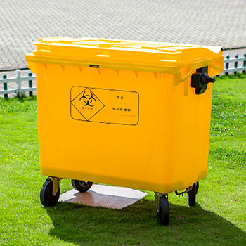 益美得 塑料环卫垃圾车户外手推移动垃圾桶大号清运车 660L无脚踏黄色