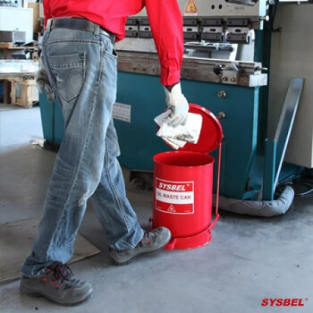西斯贝尔（SYSBEL） 化学品废弃物存放桶 WA8109100防火垃圾桶高40直径30cm 6加仑 红色 1个