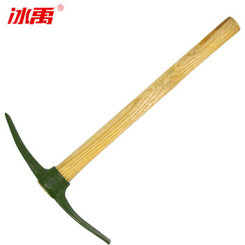 冰禹 BY-348 工业清洁木柄铁镐 铲土镐军绿色铁镐  57cm小军镐