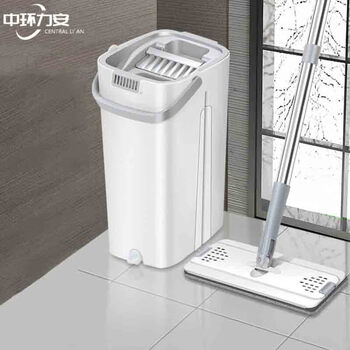 中环力安 白色清洗桶+1拖把+2布 礼品免手洗平板懒人刮刮乐拖把桶拖地ZHLA-9022