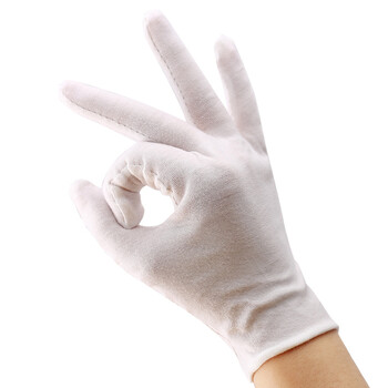 者也（ZYE）12双白色礼仪手套 检阅表演手套弹力劳保作业手套白手套棉汗布 珠宝盘珠文玩手套 中厚款