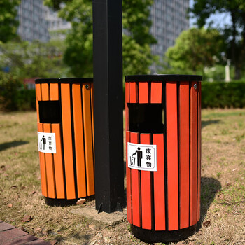 庄太太【冷轧板防腐木琥珀红】户外环卫分类垃圾桶环保果皮箱