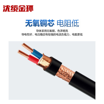 沈缆金环 ZR-KVVP-450/750V-2*4mm² 国标阻燃铜芯屏蔽控制电缆 1米