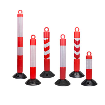 鼎红 不倒翁警示柱PE弹力柱交通安全反光防撞柱橡胶底座高80cm白膜款