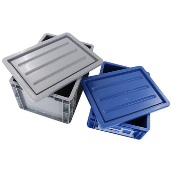 海斯迪克 HKCC06 600*400*120有盖蓝色周转箱 EU塑料箱 加厚汽配可堆式周转箱储物箱零件箱 物流整理全新料