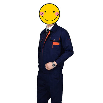 鸣固 长袖劳保工作服套装男女工厂工程服车间厂服工装藏蓝橘边套装170L