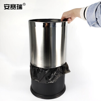 安赛瑞 双层不锈钢垃圾桶 酒店宾馆办公室钢圈垃圾箱 双层砂纹钢 2个装 10L 24021