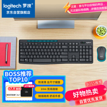 罗技（Logitech）MK275 键鼠套装 无线键鼠套装 办公键鼠套装 全尺寸 商务键鼠套装 带无线2.4G接收器 黑蓝色