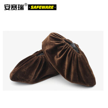 安赛瑞 绒布鞋套 防滑底可重复使用 机房防尘加厚脚套 10双装 咖啡色 13750