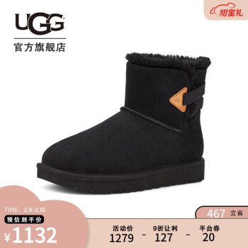 ugg 冬季新款女士靴子平底休闲低帮短筒雪地靴1127390 blk | 黑色 38