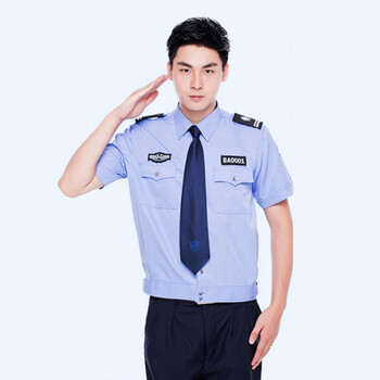 谋福CNMF616新式物业保安服短袖衬衣保安衣服夏季制服夏装工作服套装 【(蓝色短袖衬衣+裤子+配件)   185】