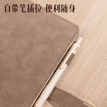 得力（deli）25K/128张单本羊巴皮笔记本子加厚皮面本记事本办公用品 棕色BP149