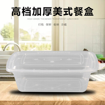 飞尔（FLYER）一次性餐盒 美式塑料快餐外卖打包盒【1250款透明美式 300套】