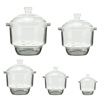 冰禹 BY-2444 玻璃干燥器附瓷板 物品除湿干燥皿白色透明干燥器 玻璃透明300mm