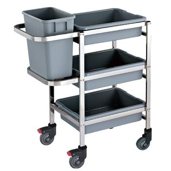 南 C-23A 收碗碟车 镜钢 可拆装 三层塑料收碗车 收餐车收碗碟车盆桶餐具收集车