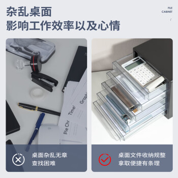 得力（deli）五层办公桌桌面收纳盒文件柜收纳柜抽屉式 A4资料/档案柜带索引标签学科试卷分类收纳箱黑PB105