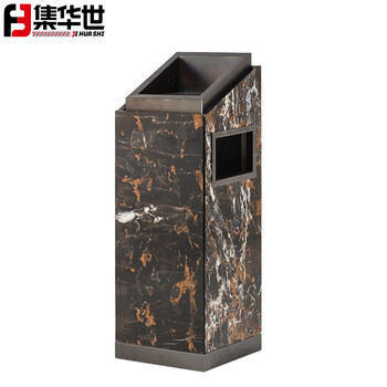 集华世 酒店大堂立式大理石带烟灰缸垃圾桶【斜角玫瑰金黑石桶】JHS-0087