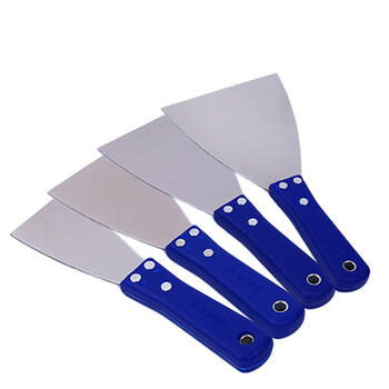 兰诗（LAUTEE）210365 蓝塑料柄油灰刀 不锈钢碳钢刮腻子刀 建筑装修工地用抹刀 蓝柄不锈钢4寸  5把/盒