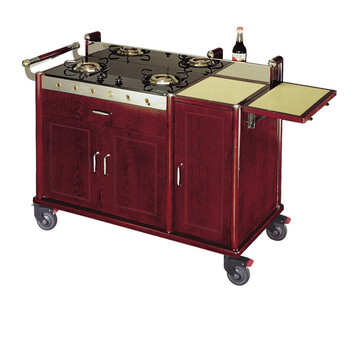 南  C-35 双头豪华鲍鱼车 红木色 酒店餐厅煮餐车鲍鱼车 手推车煮餐车餐车