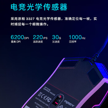 雷柏（Rapoo） V28S 鼠标 有线鼠标 游戏鼠标 8键可编程 RGB鼠标 电竞鼠标 吃鸡鼠标 鼠标宏定义 黑色