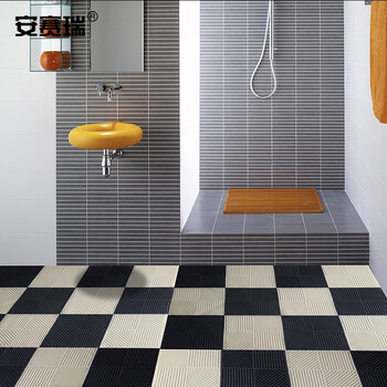 安赛瑞 疏水防滑垫 泳池卫生间拼块地垫 60cm×120cm×9mm PVC镂空疏水垫 深灰色27124