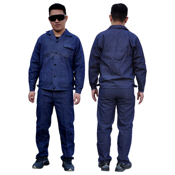 安美尚（ams）牛仔布工作服（上衣+裤子）可绣LOGO 具体联系客服 定做 XXL码 1套