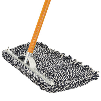 益美得 老式平板拖把棉线排拖尘推拖把木杆墩布 蓝白线50厘米（加固款铁头）