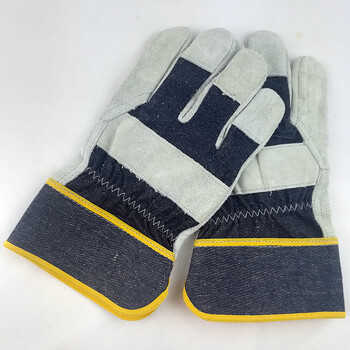 安美尚（ams） 半皮手套牛仔布短皮手套10副装