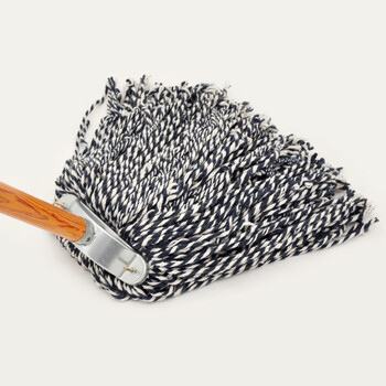 益美得 老式平板拖把棉线排拖尘推拖把木杆墩布 蓝白线15厘米（加固款铁头）