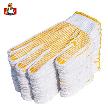 盛港 劳保手套 毛纺线手套点塑点珠加厚防滑耐磨劳保手套黄点胶（12付）