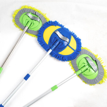 海斯迪克 HKY-290 雪尼尔可伸缩洗车拖把 汽车掸子刷车刷子 清洁蜡拖 绿色(两节不锈钢套装)