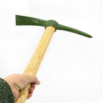 冰禹 BY-348 工业清洁木柄铁镐 铲土镐军绿色铁镐  57cm小军镐