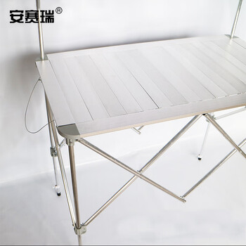 安赛瑞 促销台 铝合金促销展示柜台 40×70×180CM 便携拉网折叠桌咨询台超市宣传架宣传试吃台 仅架子23771