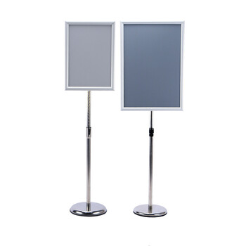 促克 CKT30立式导向指示牌 可升降不锈钢立牌展示牌广告牌指引牌 A4银色直角立牌（整套）