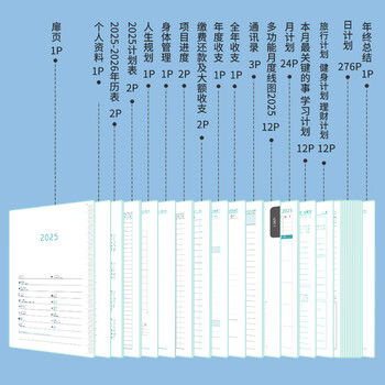 嘉然恒 日程本2025蛇年每日计划本一天一页A5带日期笔记本本子高颜值效率手册日历式记事本可定制 深蓝