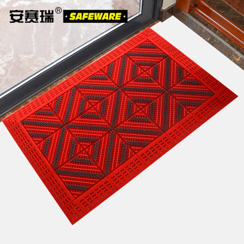 安赛瑞 室外镂空除尘地垫 EVA拼接除尘地垫 拼接式刮泥防滑脚垫 三刷灰刷红底 75×105×2.5cm 23370
