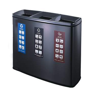 南 GPX-218E3 南方三分类垃圾桶 黑金 不锈钢户外垃圾桶户外环保垃圾桶烟灰桶广场小区公园环保垃圾桶