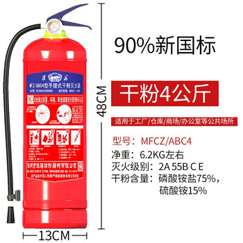 淮海 干粉灭火器 4公斤 家用商用手提式灭火器4kg 国家消防认证消防器材 MFZ/ABC4