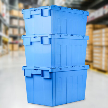 冠思尔塑料箱周转箱物流箱可插式带盖箱大号塑料箱特大收纳箱物流箱胶框中转仓库储物箱 600*400*365mm