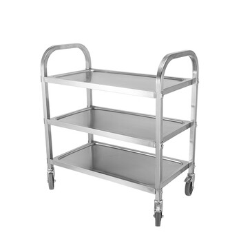 舒蔻不锈钢餐车手推车酒店送餐车多层收餐车推餐车厨房置物架储物架货架收纳车 三层餐车【小号/无磁】