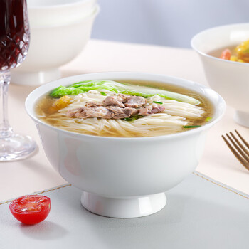 斯凯绨（Sky Top）陶瓷面碗骨瓷米饭碗纯白防烫高脚碗家用餐具6.25英寸4件套装