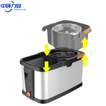 中环力安【不锈钢盘+2个头】双驱动免手洗拖把桶加厚带轮不锈钢金属篮旋转拖把拖布桶