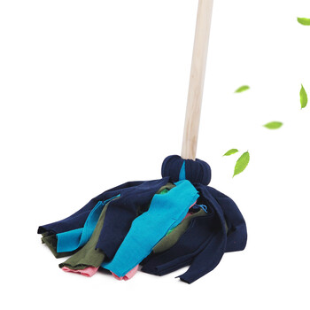 益美得 木柄圆头墩布拖把商用老式棉线棉布拖把木头钢丝扎拧棉拖把 绒布款