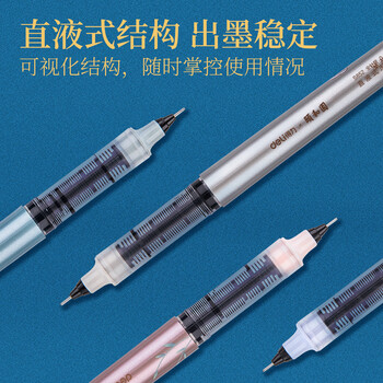 得力(deli)×颐和园直液式中性笔 0.5mm全针管签字笔水笔 走珠笔国潮文具 黑色4支/盒 S852